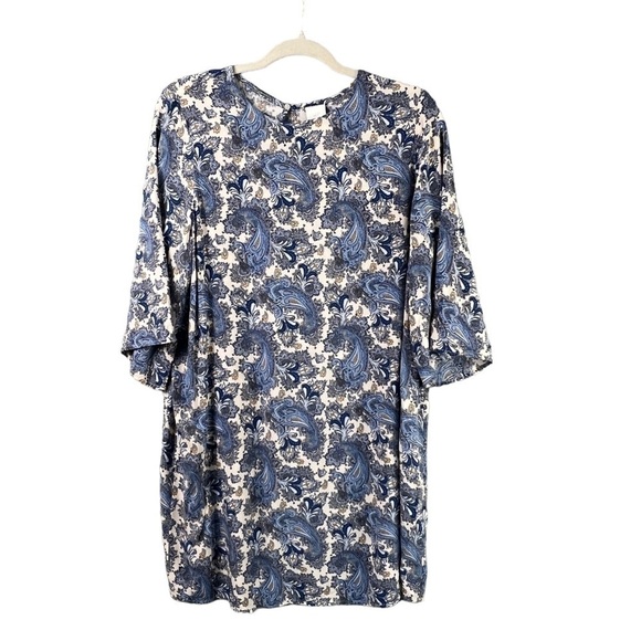 H&M Dress Paisley Print Midi Length Bell Sleeve Keyhole Back Women's Size 10 - Picture 1 of 8